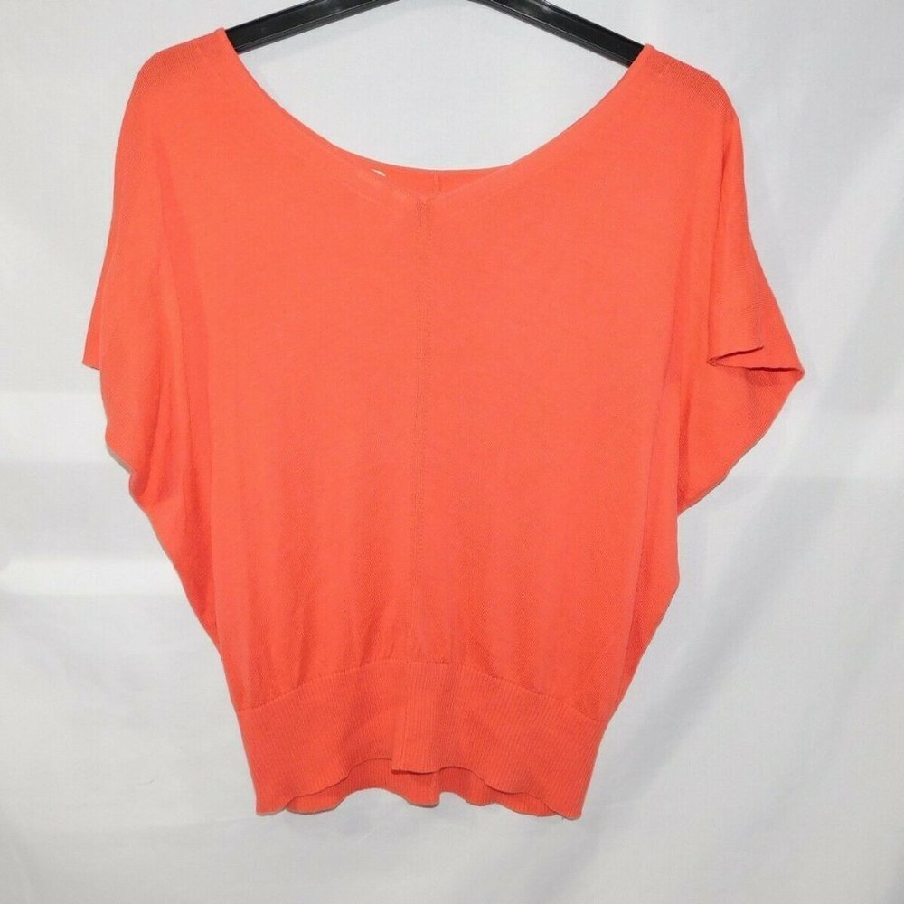 Anthropologie MOTH Orange Knit Short Flutter Sleeve Sweater Womens M - Picture 6 of 8